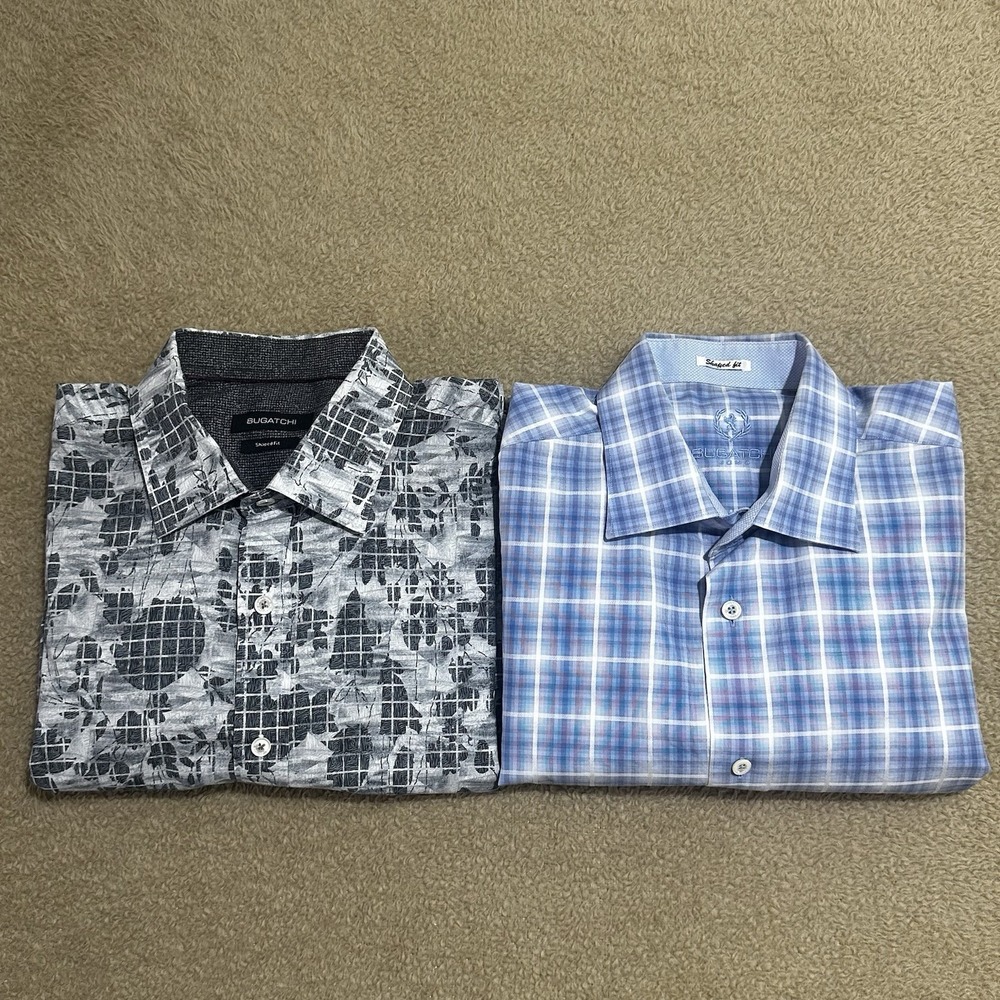 Lot Of 2 - Bugatchi Dress Shirt's Mens Size S Blue/Gray Shaped Fit Long Sleeves‎